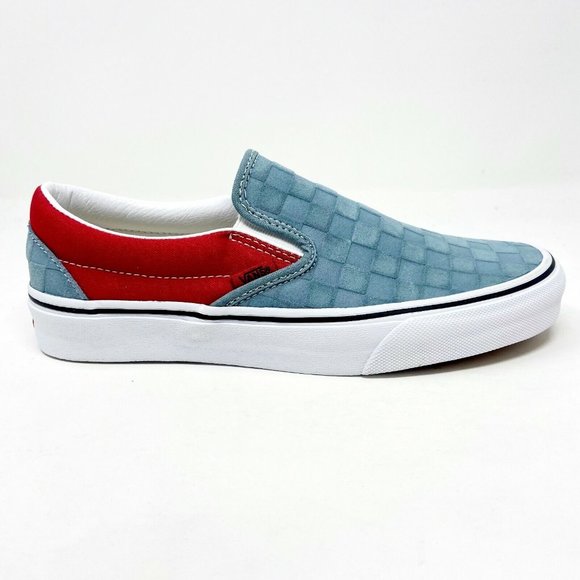 Vans Shoes - Vans Classic Slip On (Deboss Checkerboard) Grey Red Womens Shoes